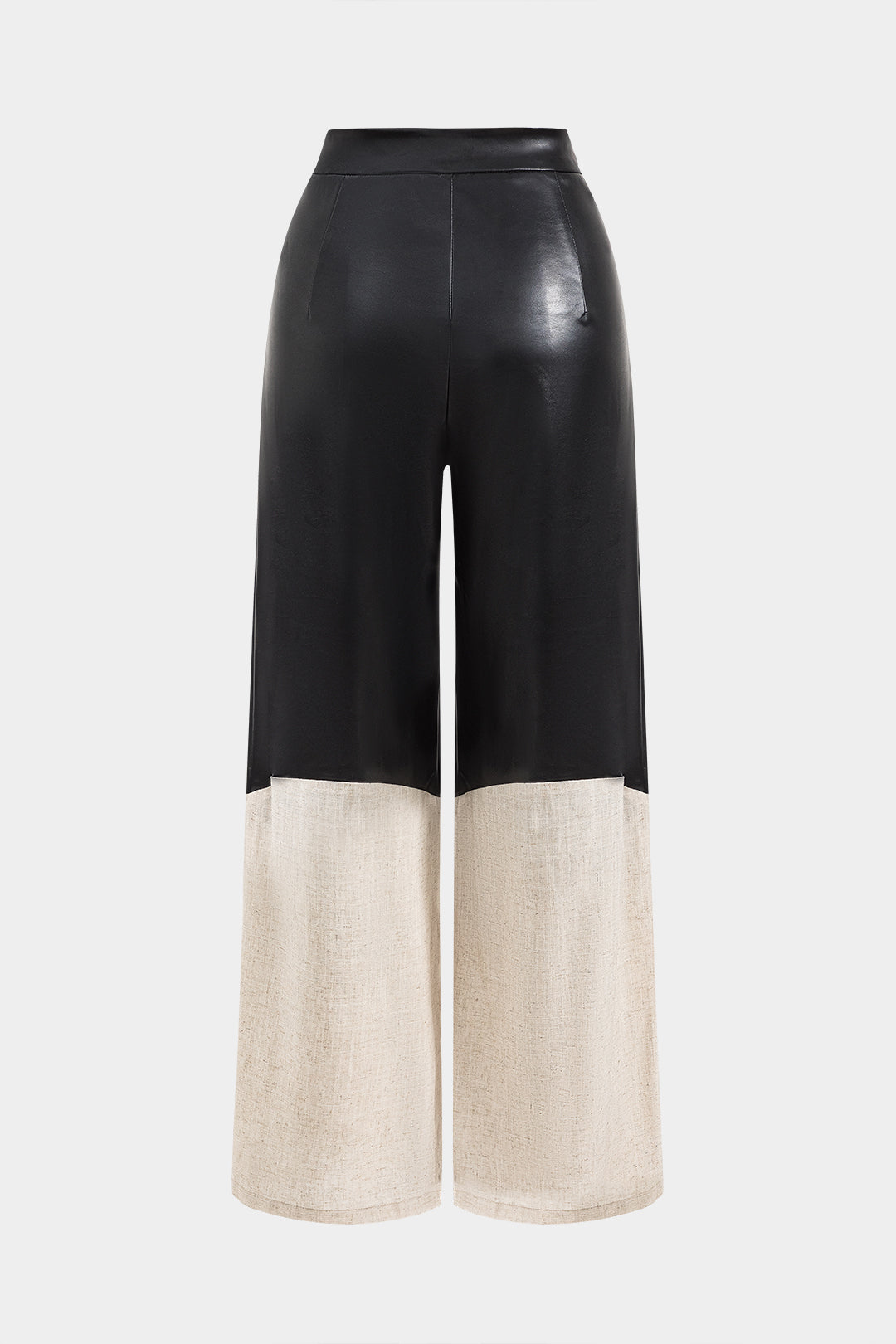 Leren-look linnen pantalon met hoge taille