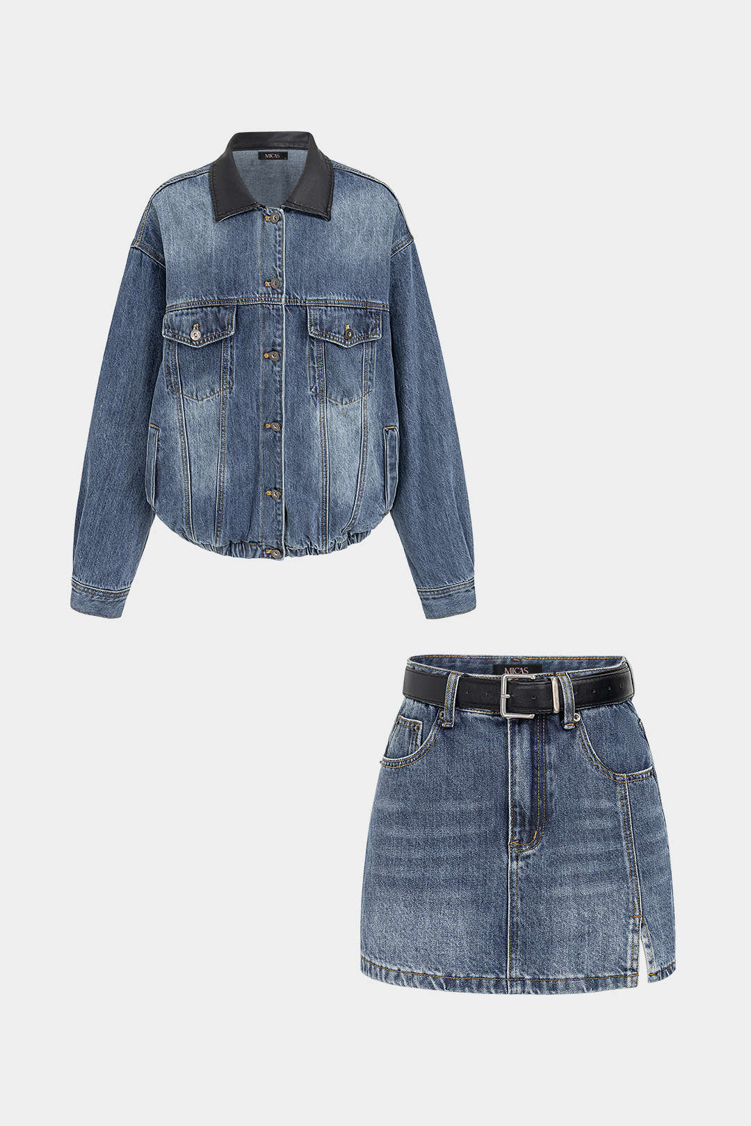 Denim set met jasje en minirok