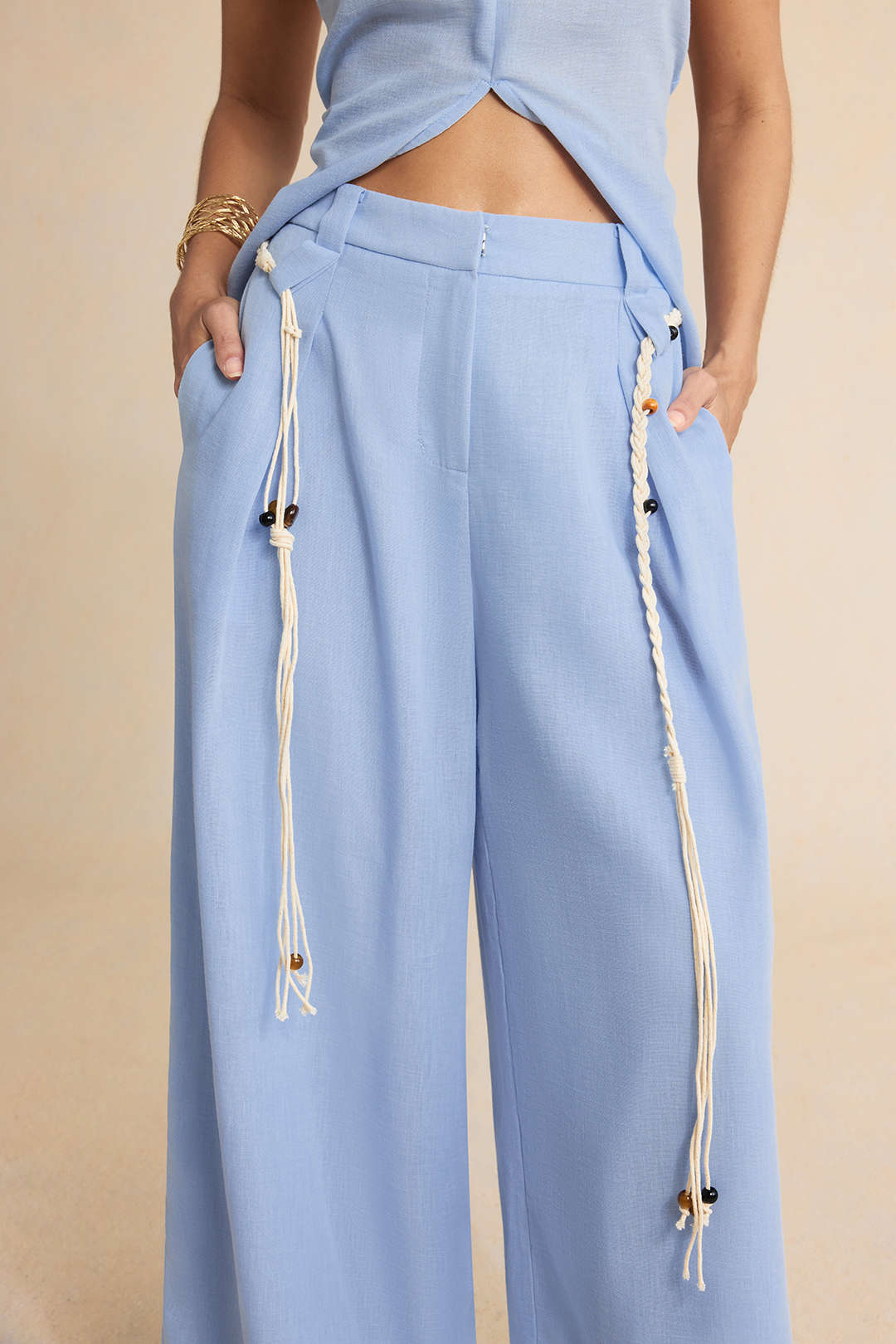 Romy - Broek met riem en wijde pijpen