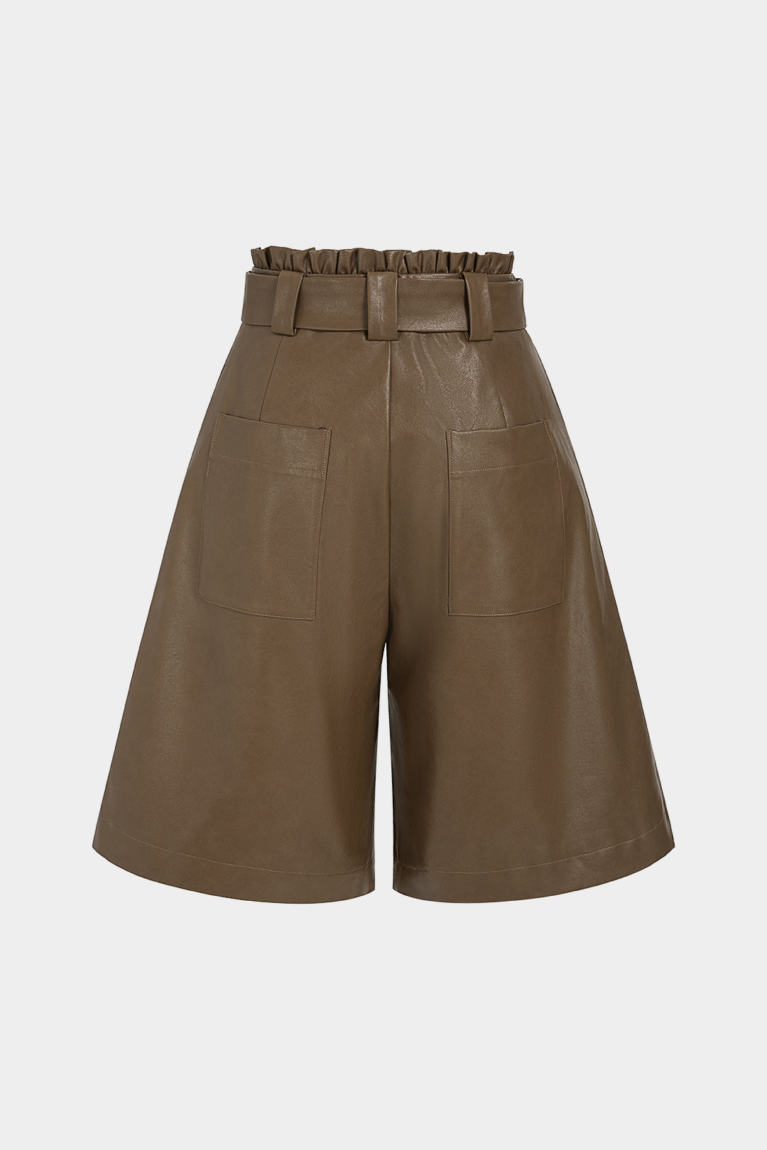 Leren-look metallic short met riem en rechte pijp