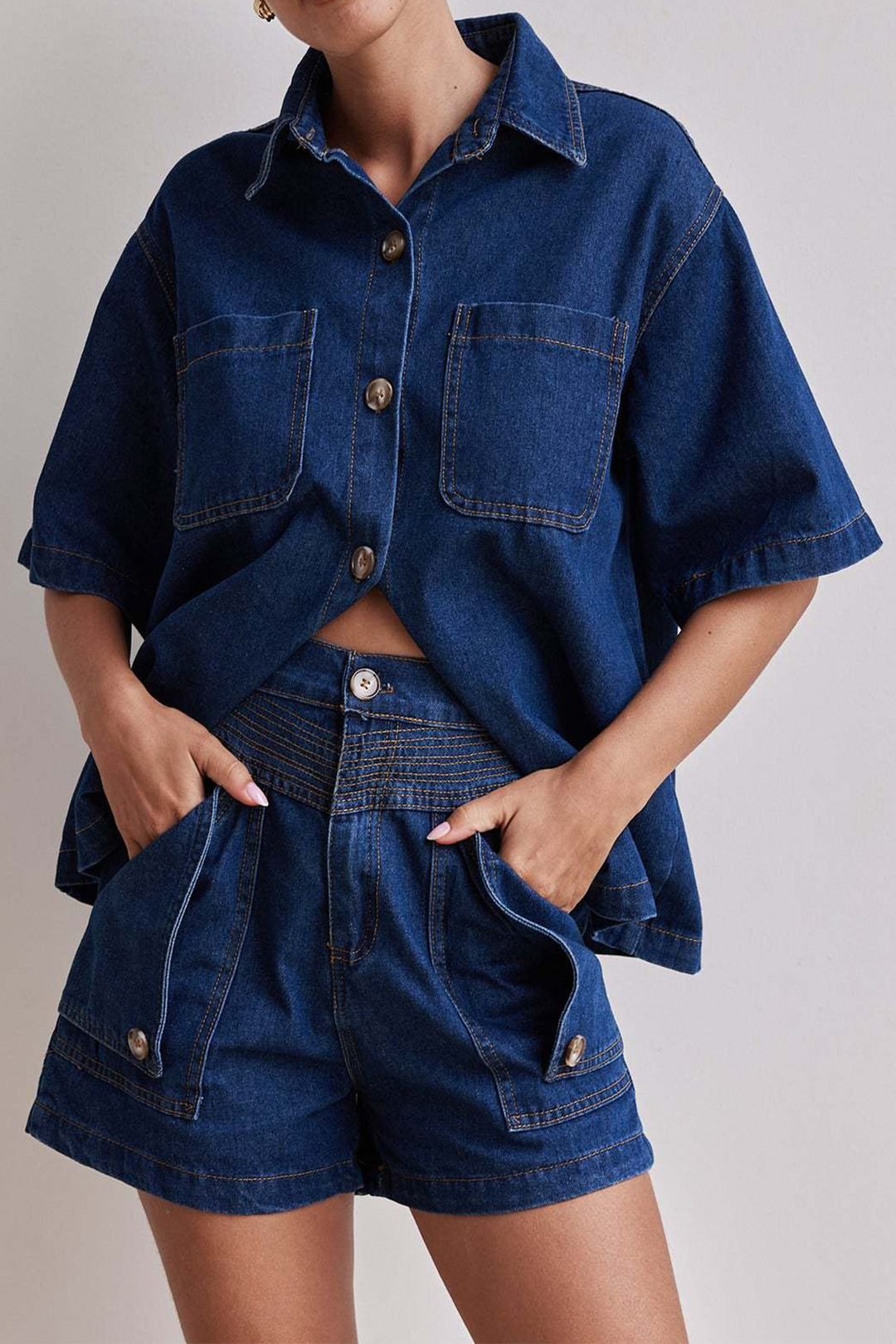 Denim set met blouse en short