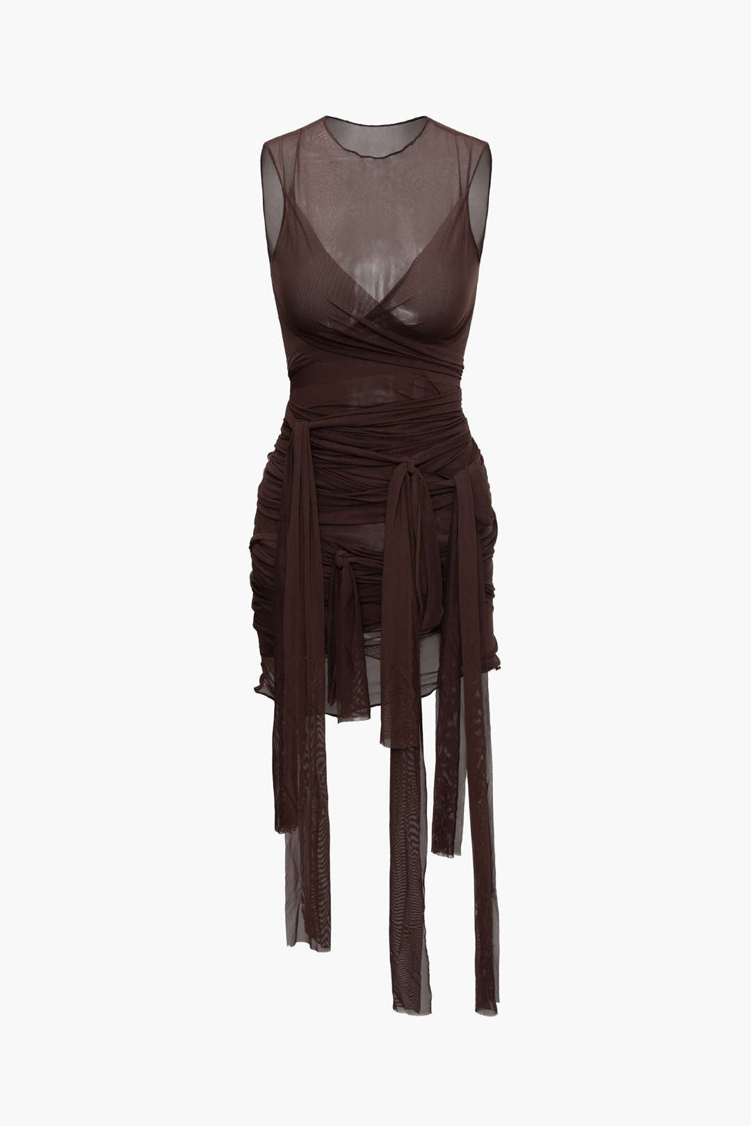 Transparante mesh midijurk met wikkelmodel