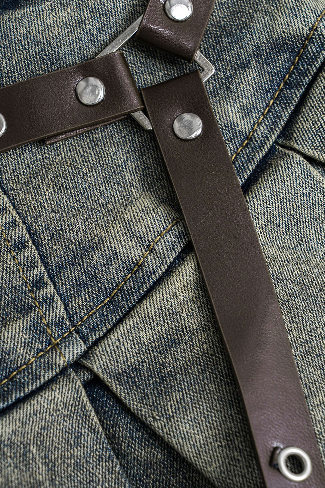 Lena - Denim patchwork rok met hoge taille