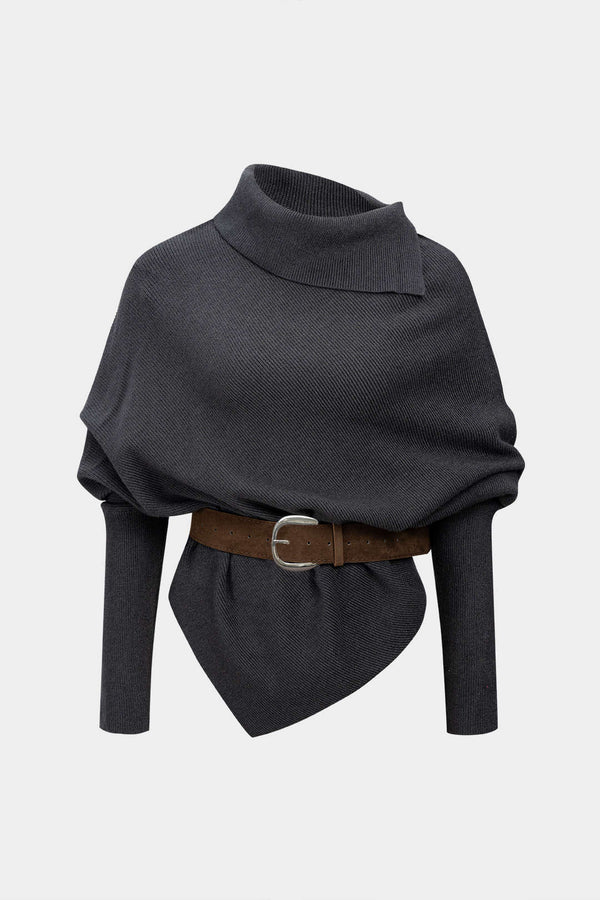 Floor - Gebreide asymmetrische top met riem en lange mouwen