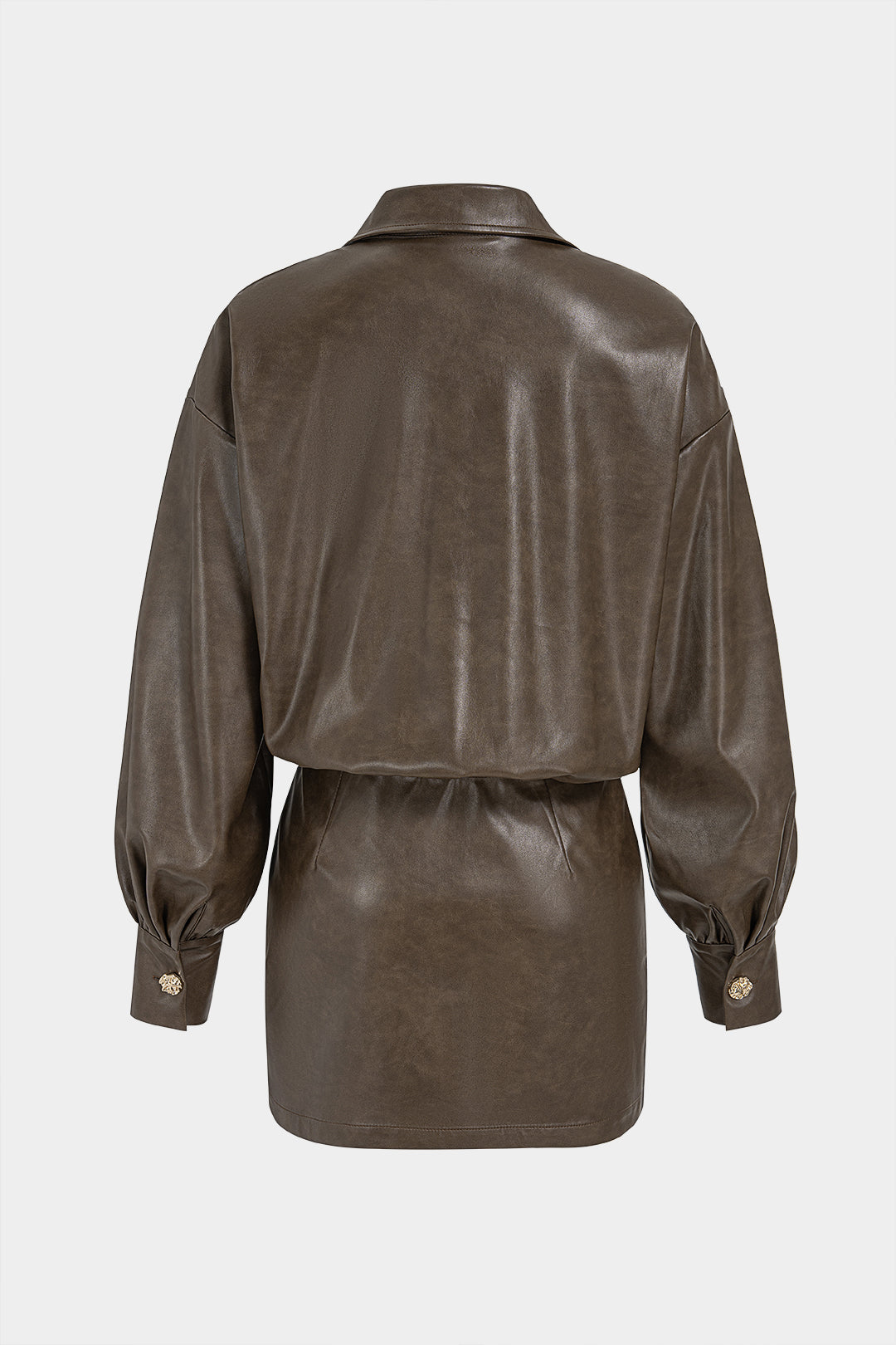 Leren-look metallic minijurk met revers en V-hals