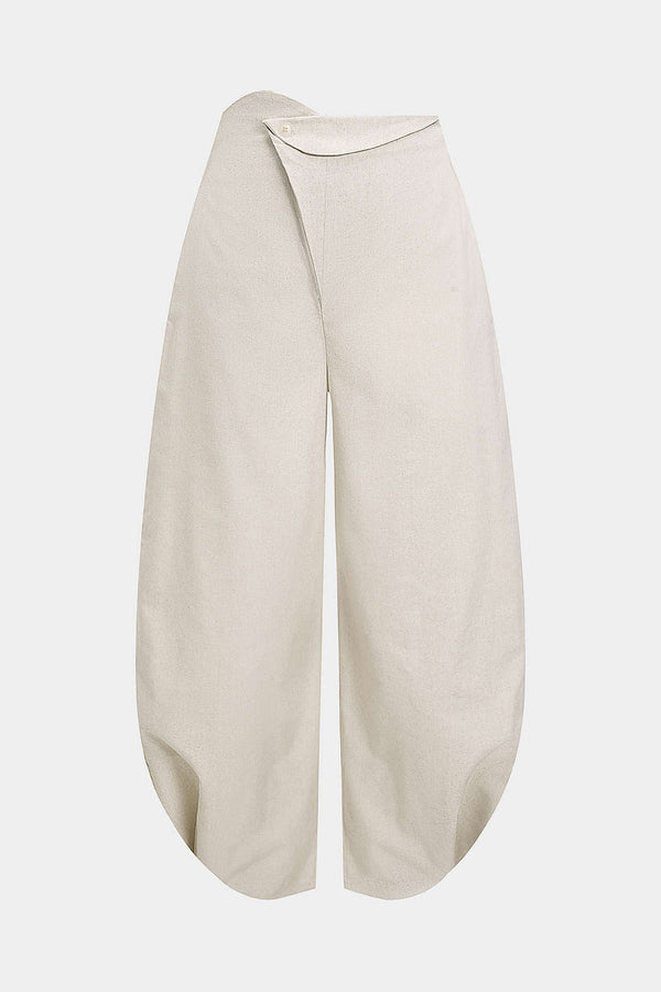 Linnen asymmetrische pantalon met knoopjes en ruches