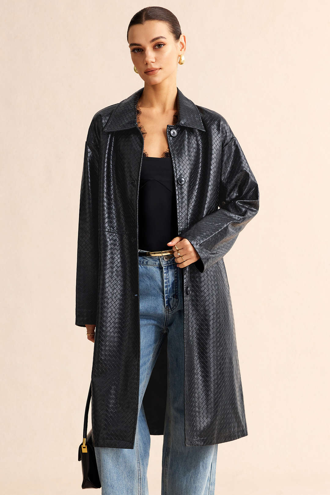 Leren-look jas met knoopjes