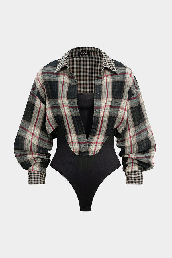Geruite body met lange mouwen