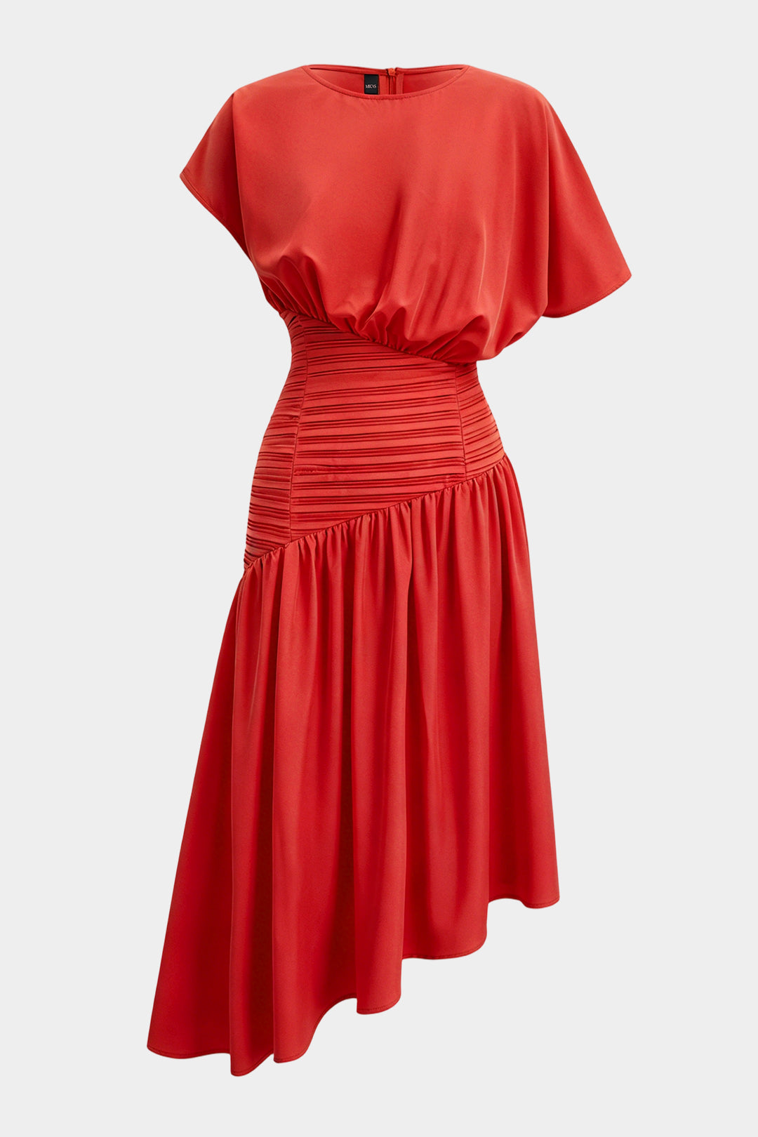 Asymmetrische midijurk met ronde hals en korte mouwen