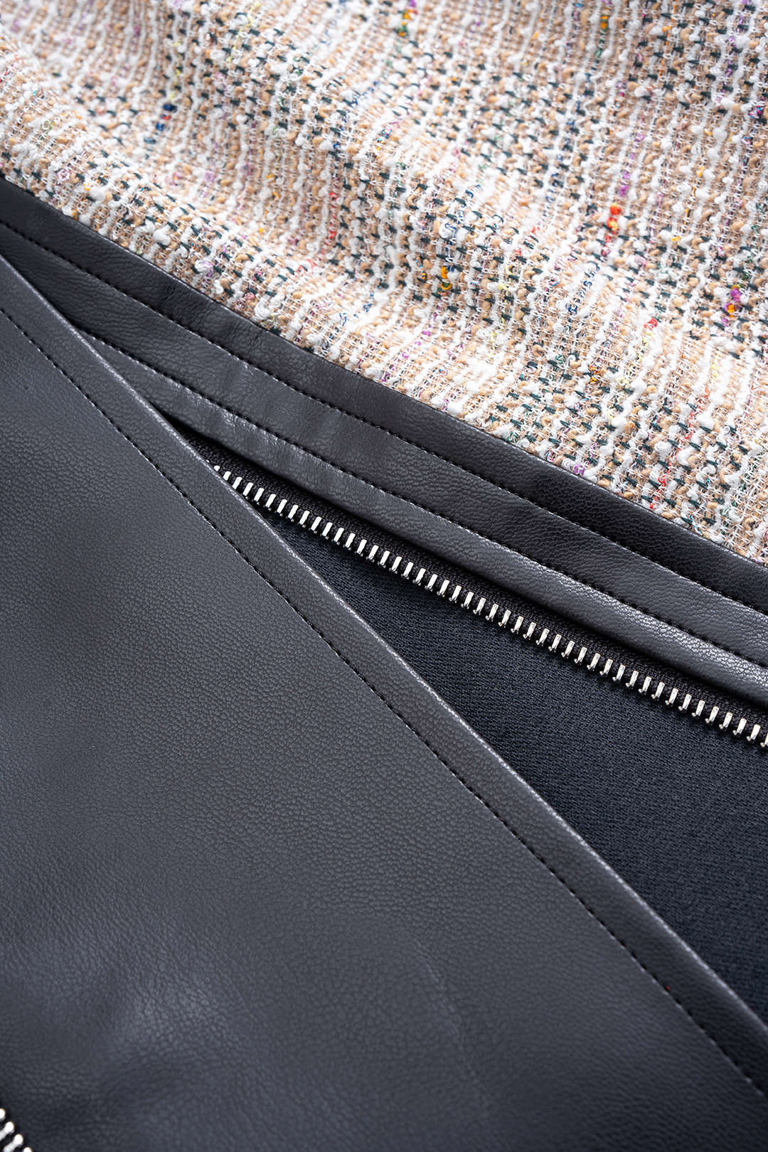 Leren-look patchwork rok met rits en split