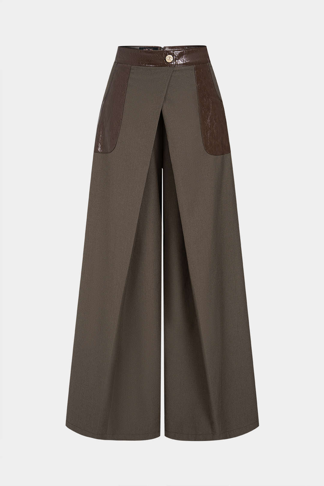 Patchwork leren-look broek met wijde pijpen