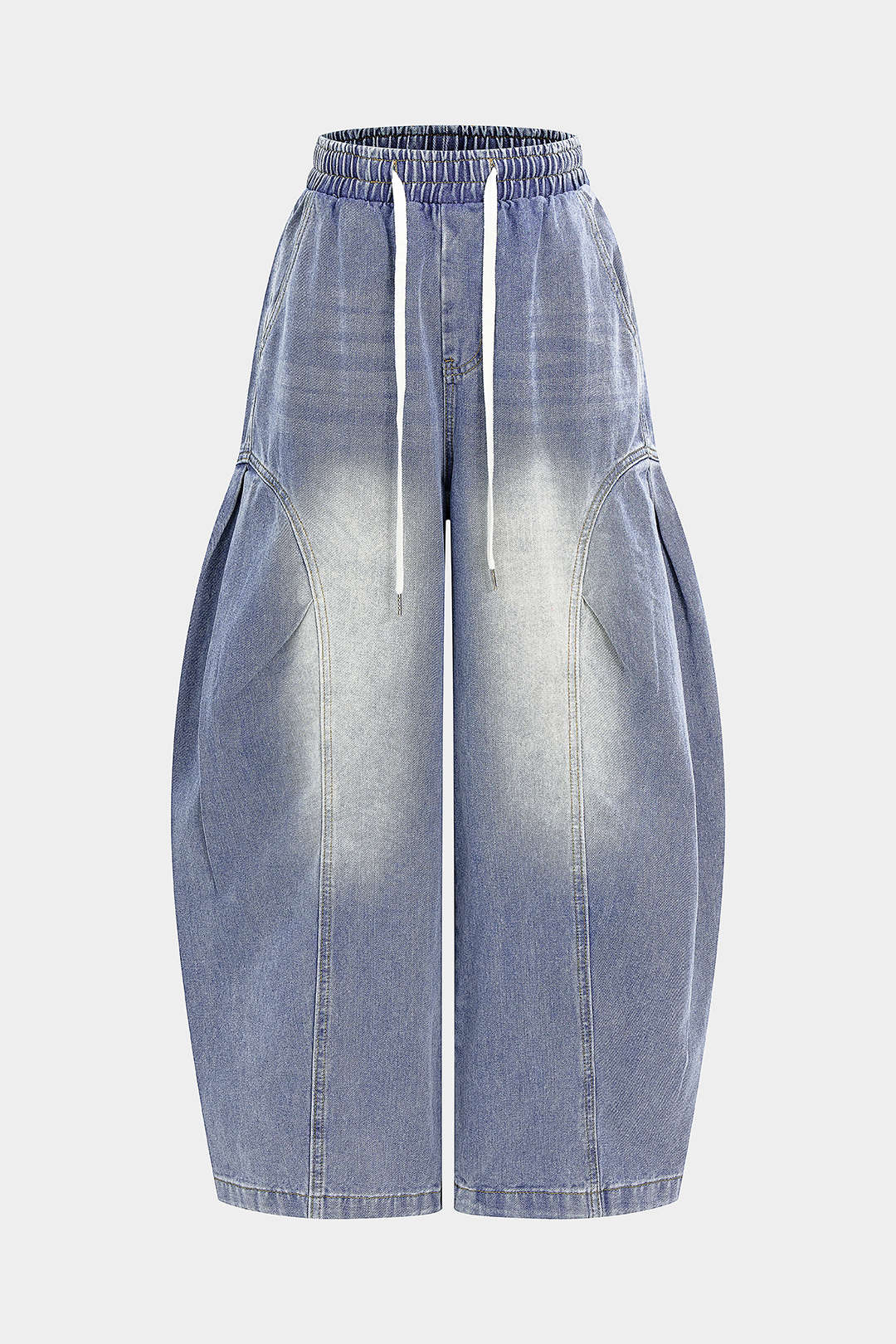Jeans met trekkoord en smokwerk