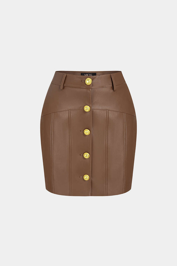Leren-look minirok met hoge taille