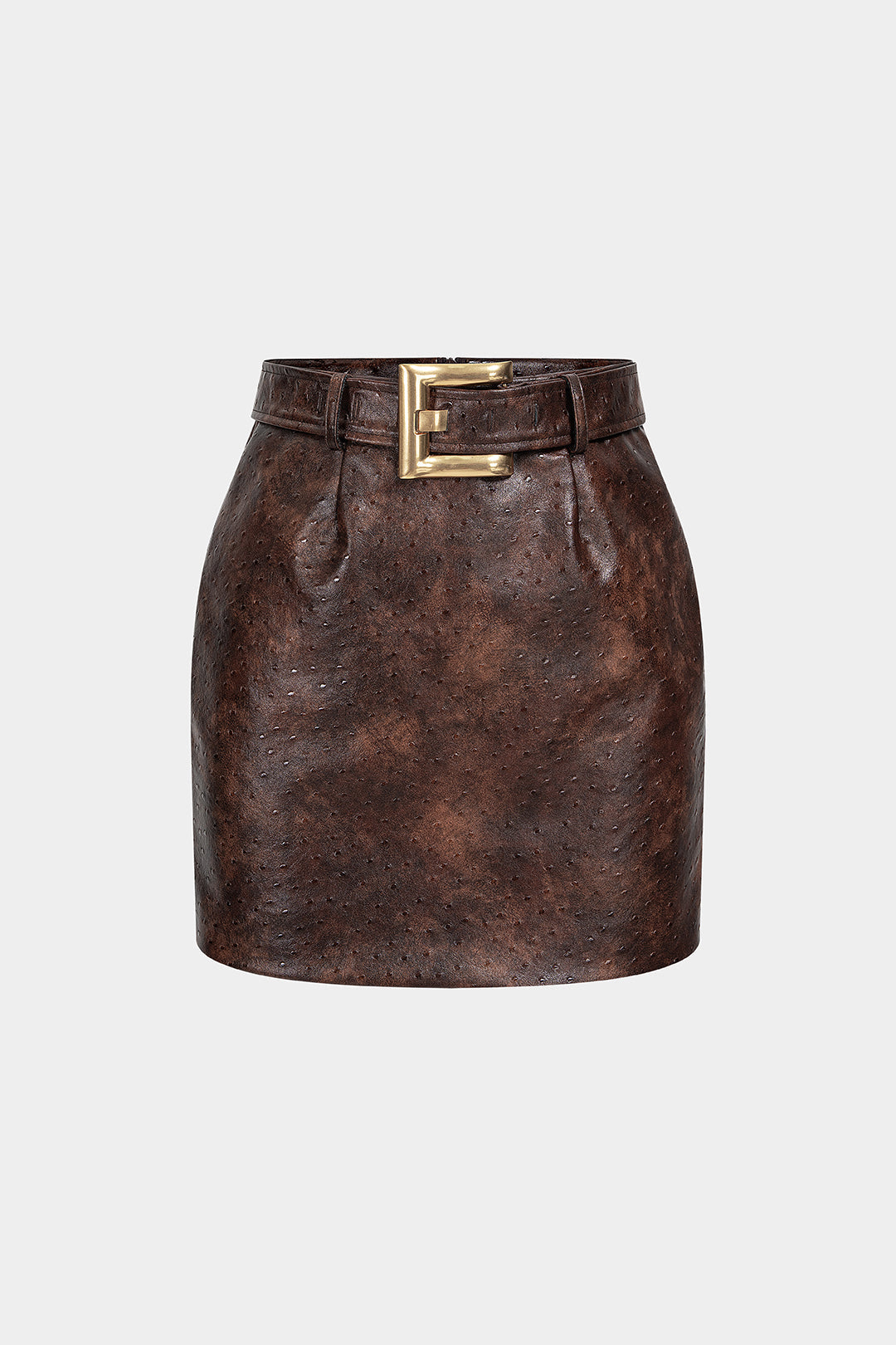 Gestructureerde leren-look minirok met riem