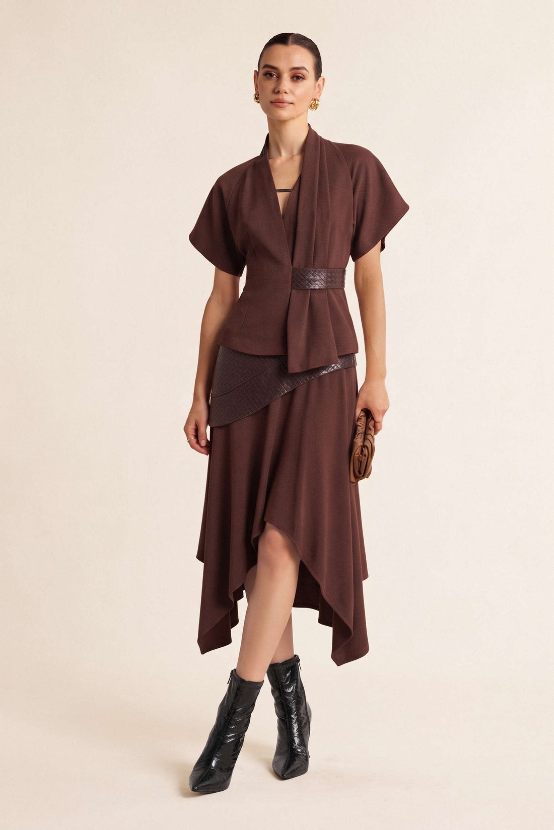 Faye - Leren-look patchwork midirok
