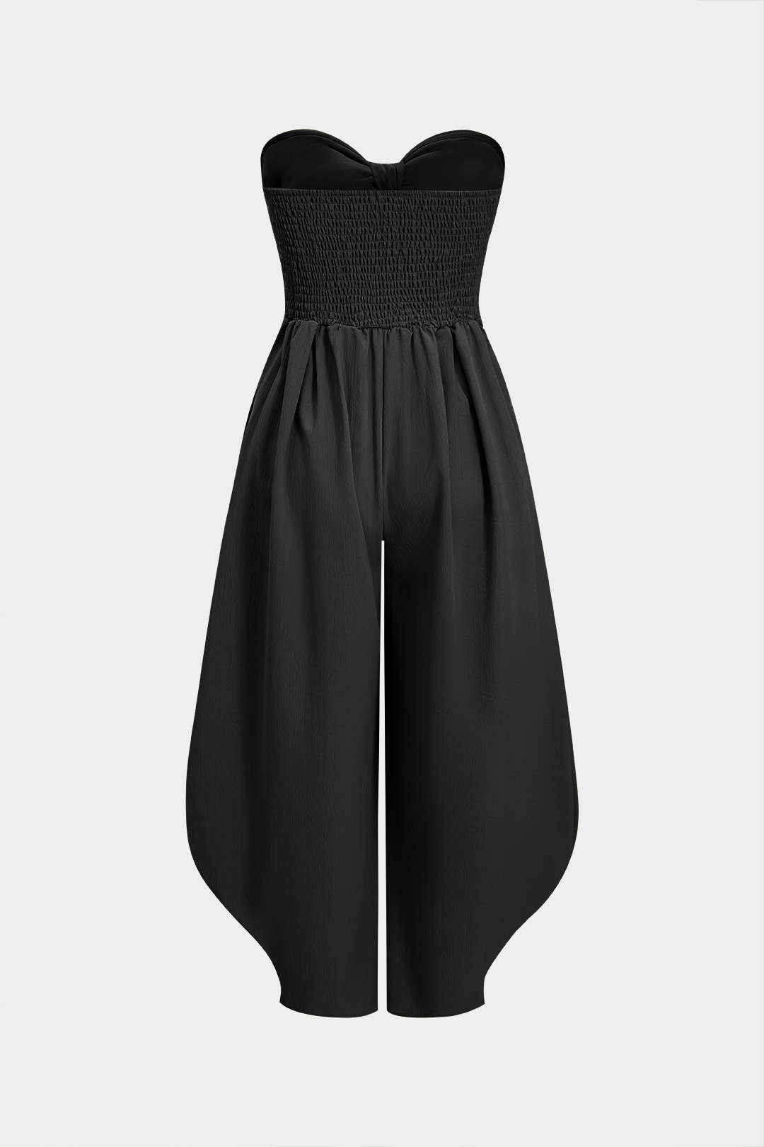 Mouwloze jumpsuit met strapless pasvorm, strik en ruches
