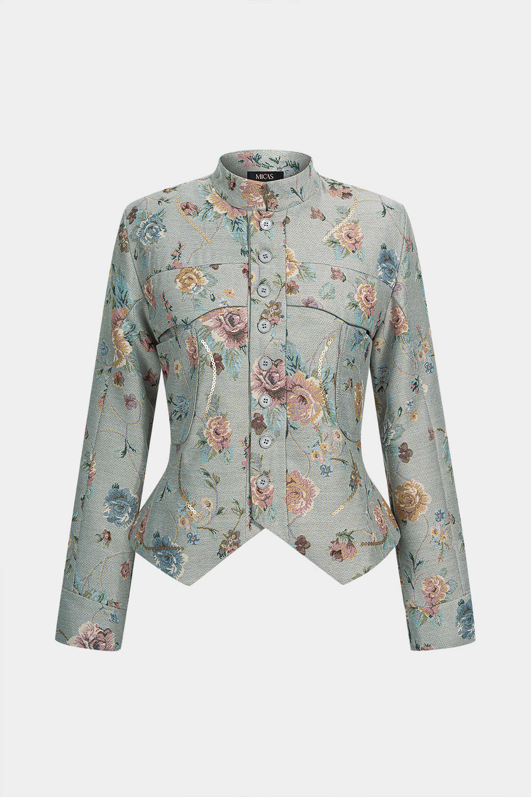 Bloemenprint jacquard jasje met knoopjes