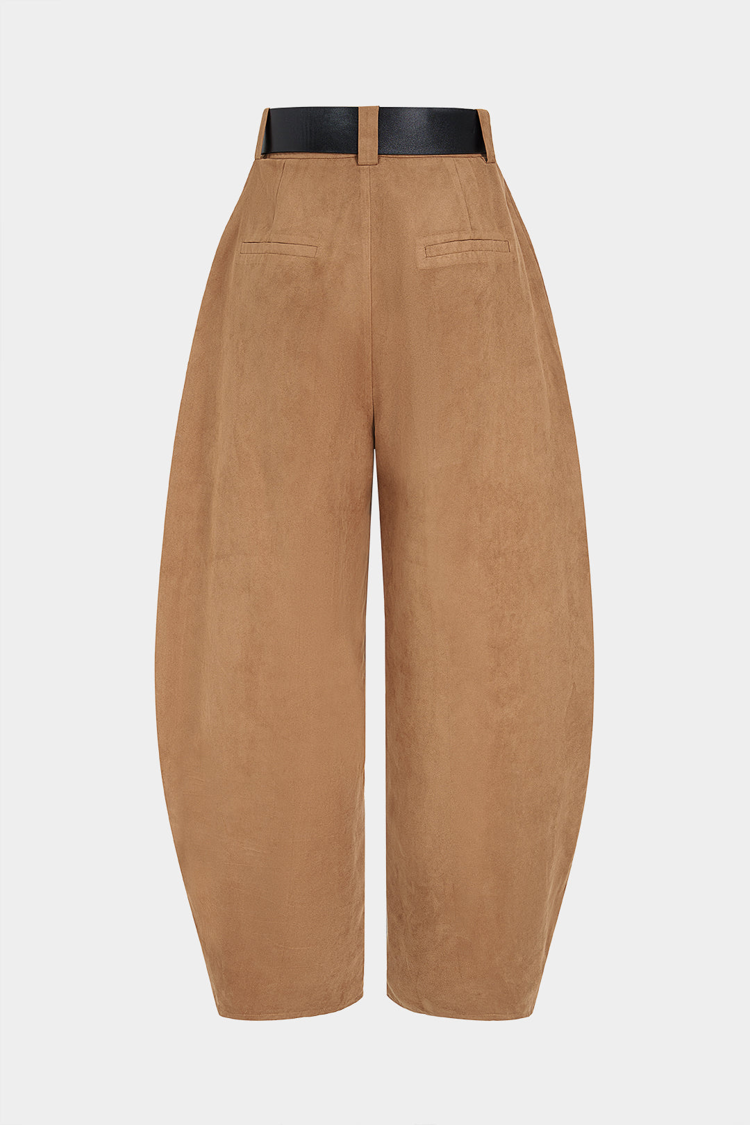 Suède metallic broek met ruches en riem
