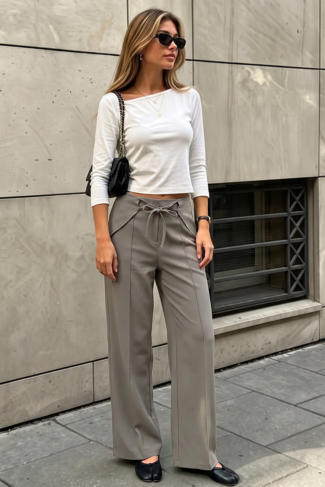 Luna - Broek met strik en wijde pijpen