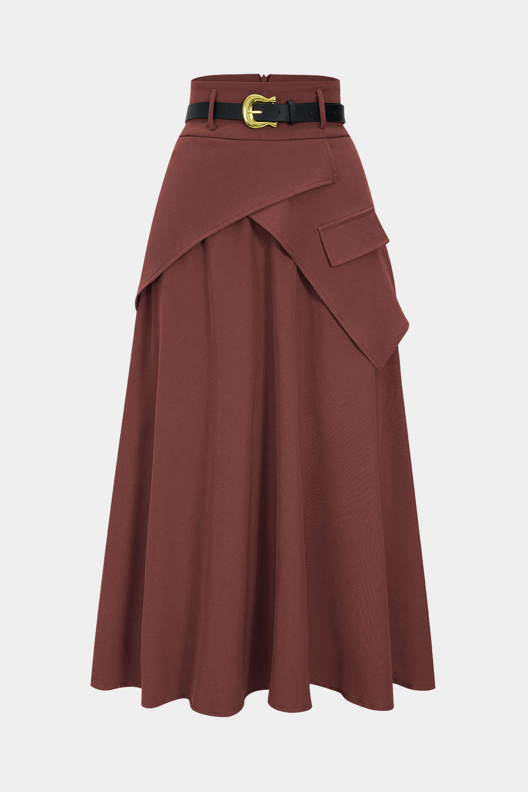 Asymmetrische rok met riem, ruches en hoge taille