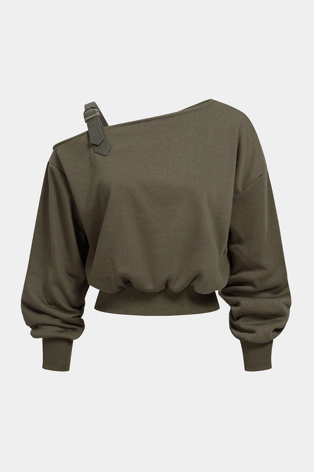 Asymmetrische top met ruches en lange mouwen