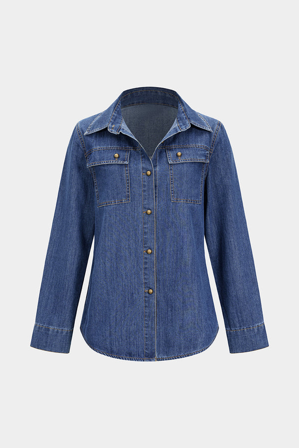 Denim blouse met knoopjes en lange mouwen