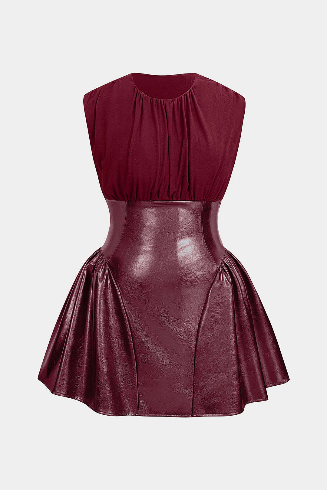 Chloé - Leren-look patchwork minijurk met ruches