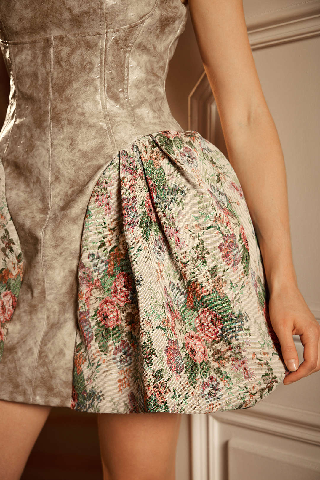 Bloemenprint jacquard minijurk met rits