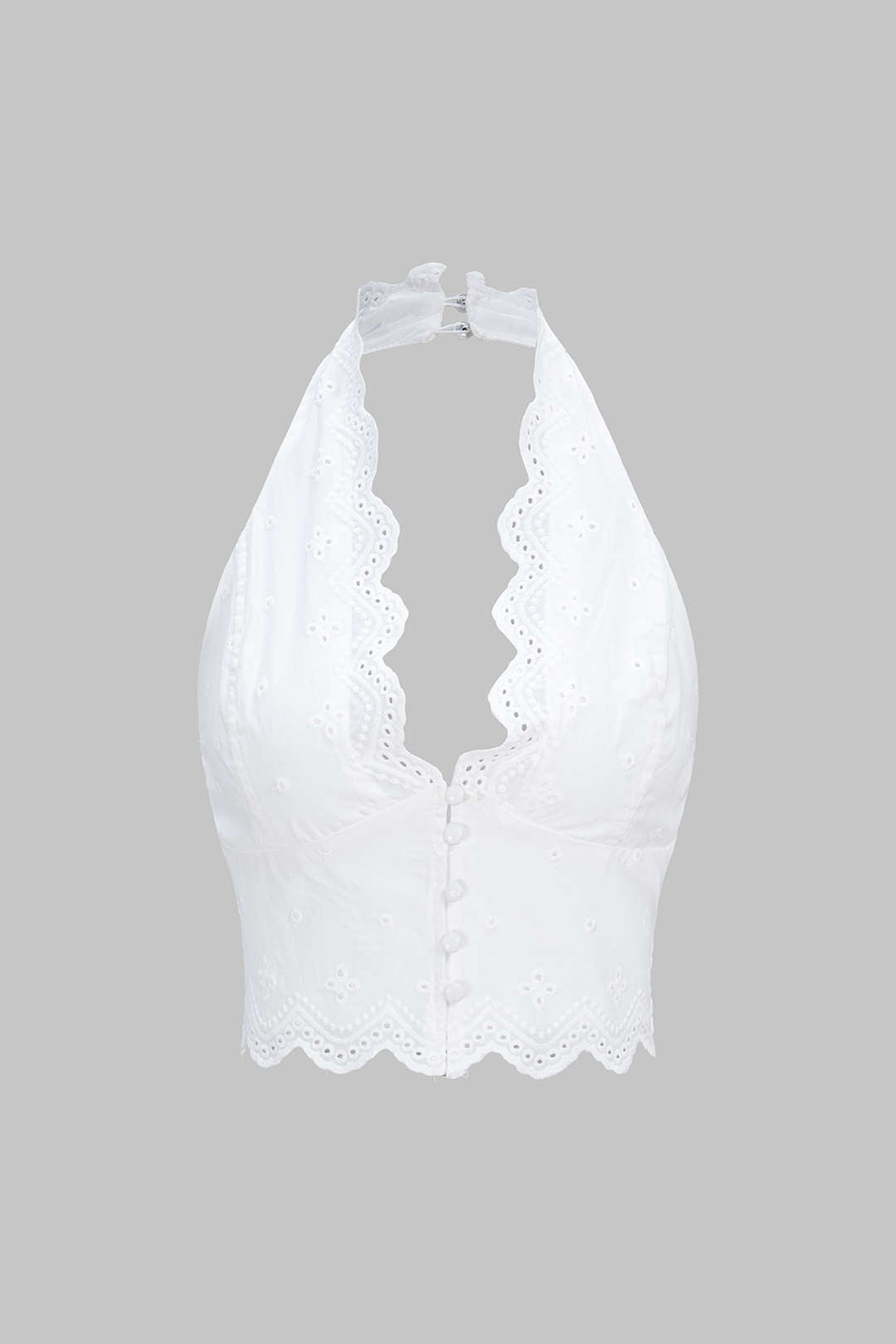 Tanktop met opengewerkt detail, halternek en borduursel