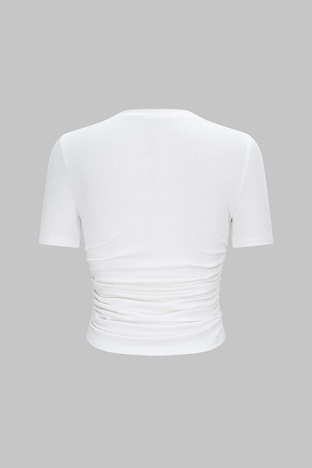 T-shirt met borduursel, ronde hals en ruches