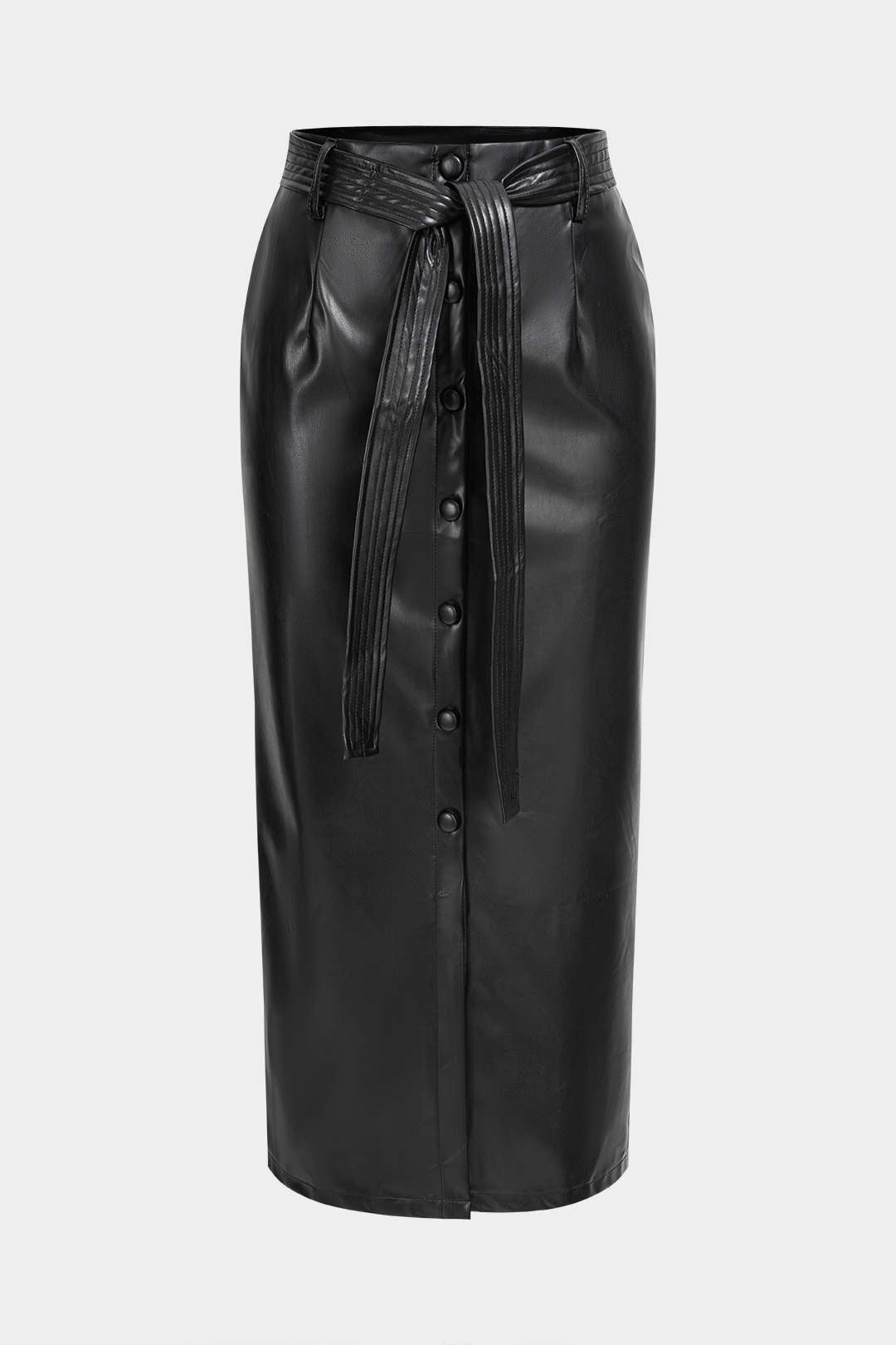 Leren-look rok met riem en split