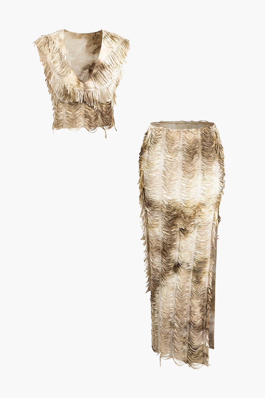 Used-look set met croptop en maxirok