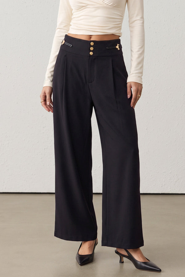 Metallic broek met knoopjes en hoge taille