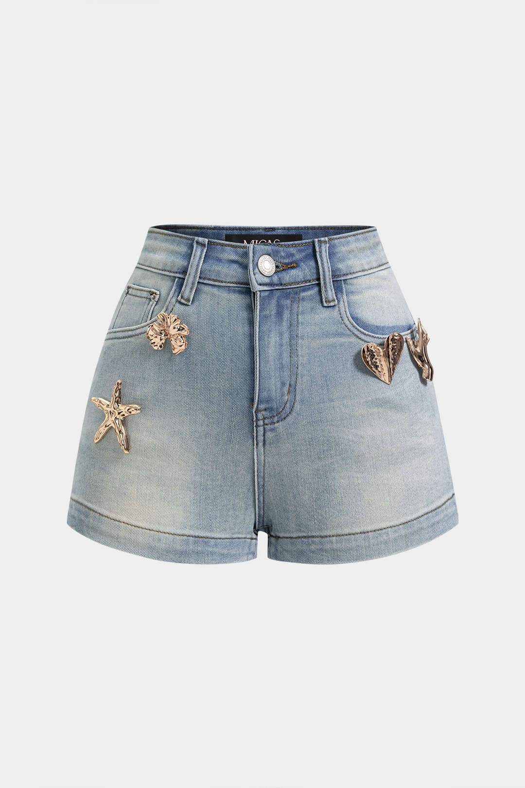 Denim metallic short met knoopjes en zakken