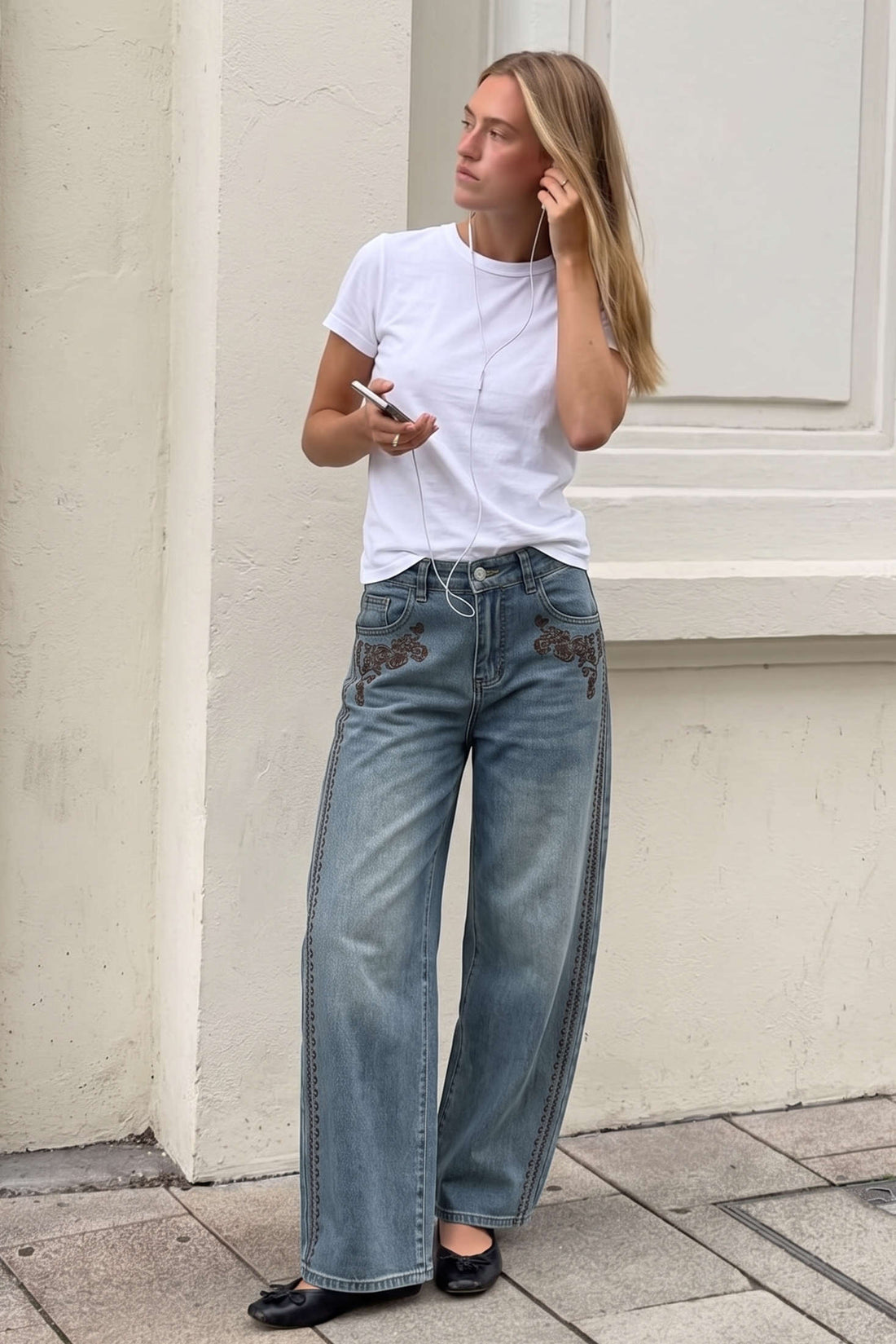 Hailey - Jeans met borduursel en zakken