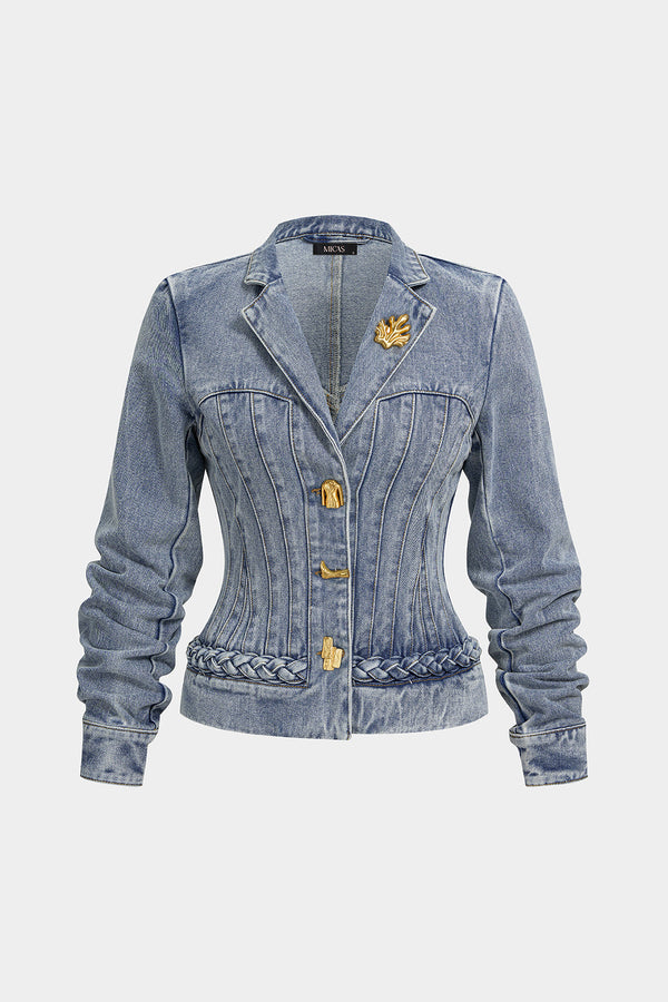 Esmee - Denim metallic jasje met knoopjes