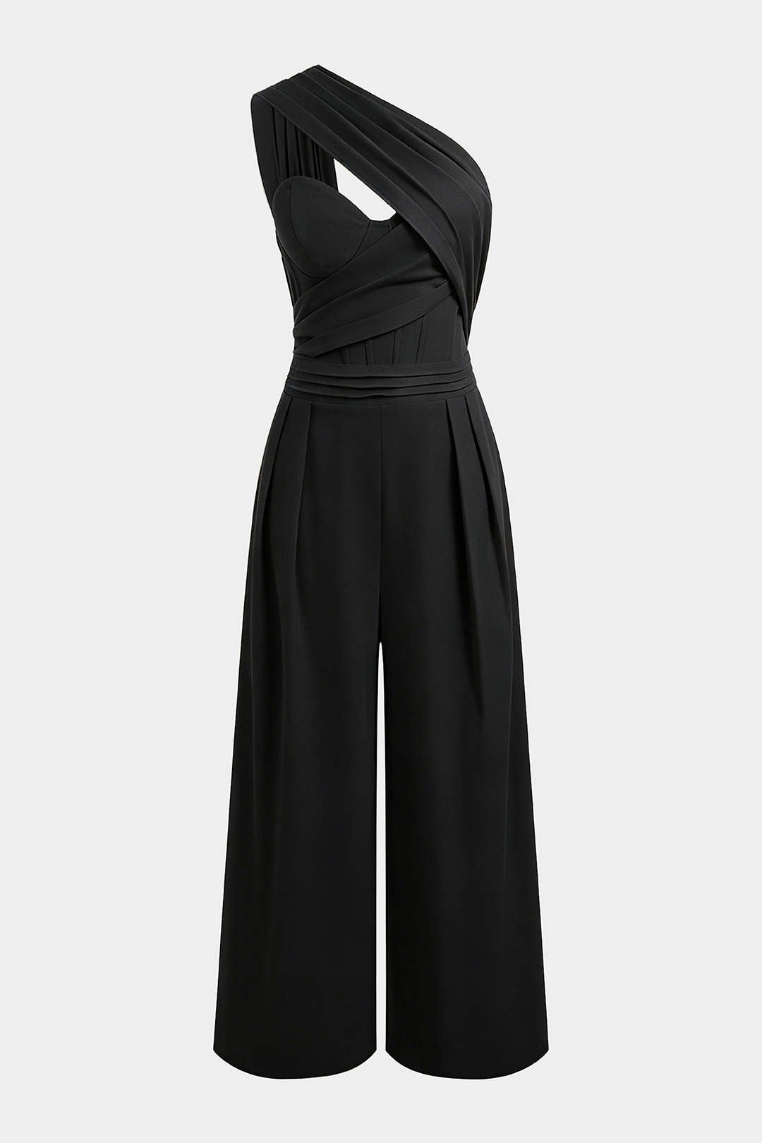 Linnen asymmetrische jumpsuit met één schouder en ruches