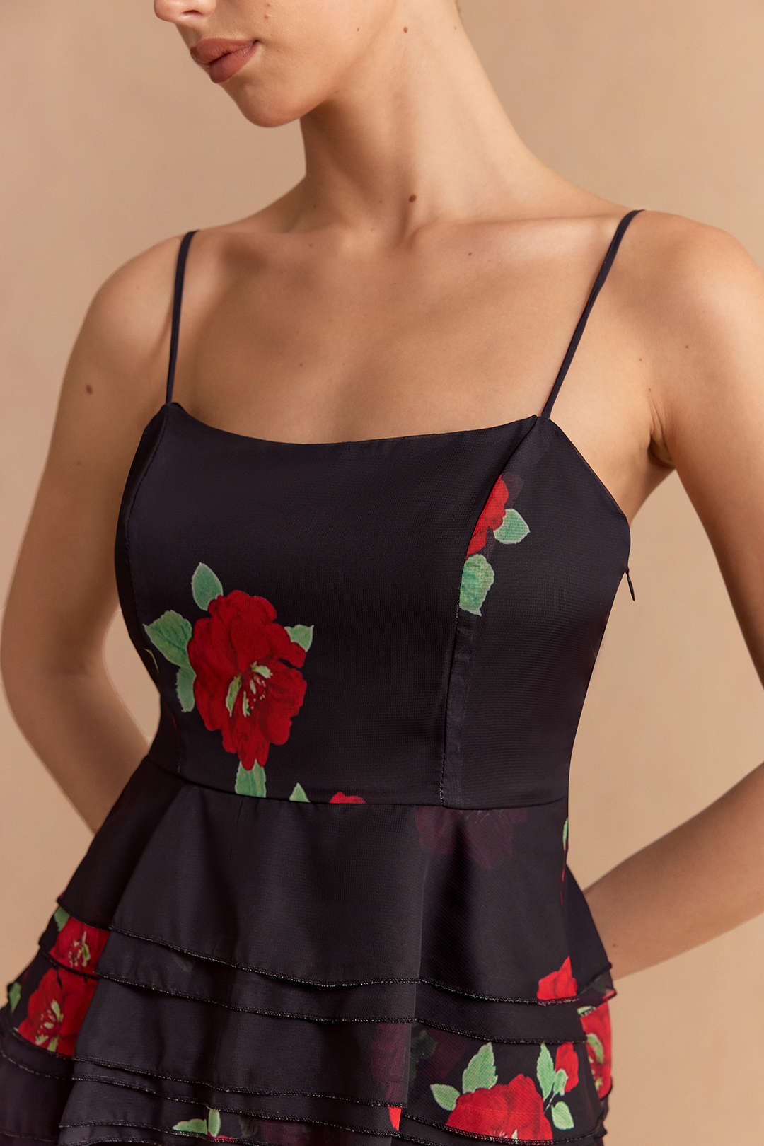 Bloemenprint chiffon top met ruches en rits