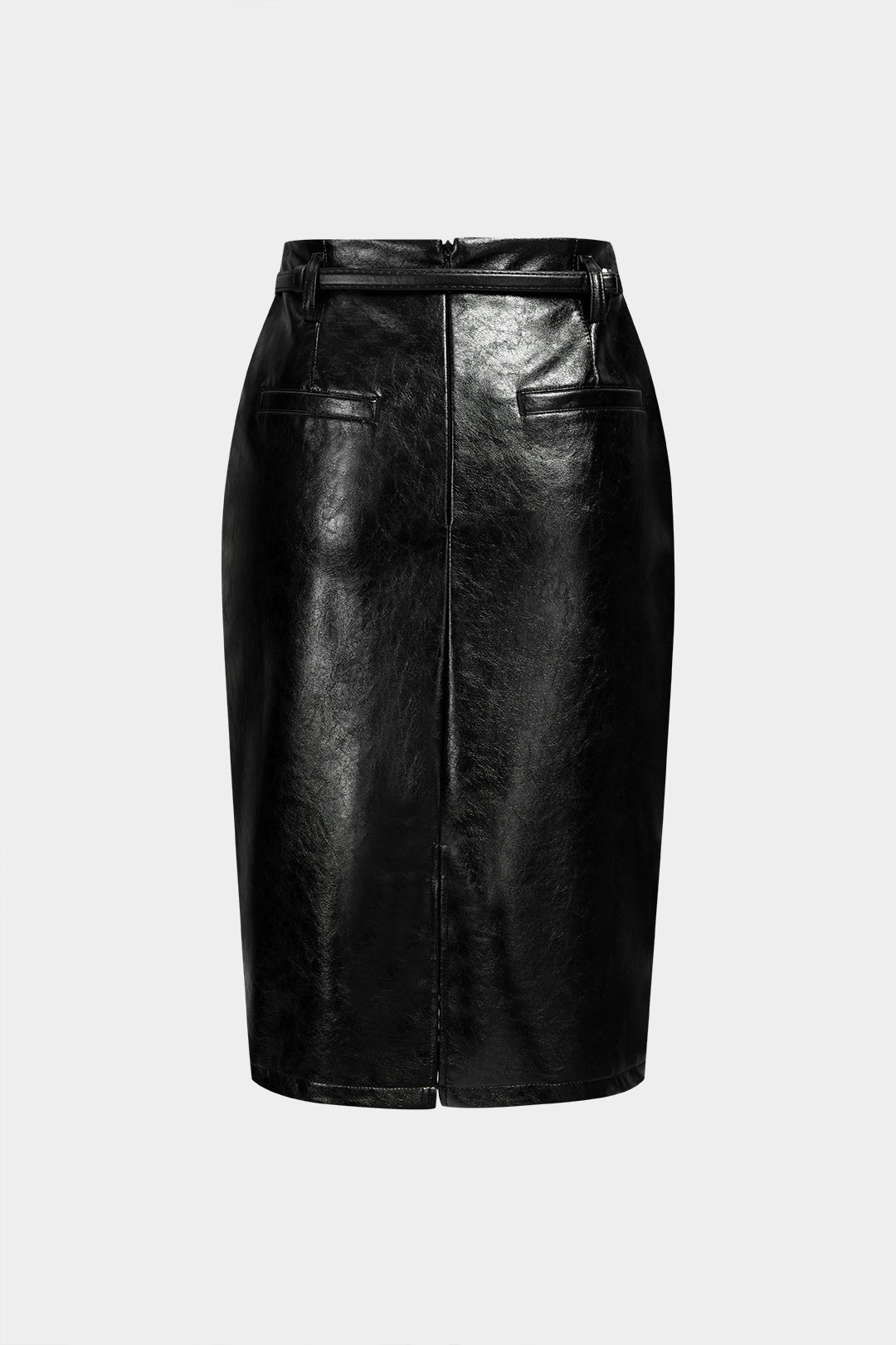 Leren-look metallic rok met riem