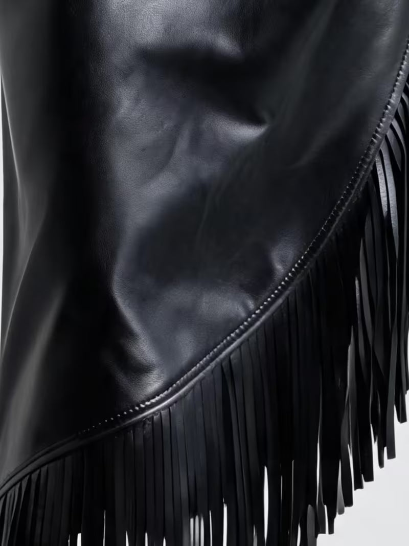 Vintage asymmetrische PU-rok met franjes