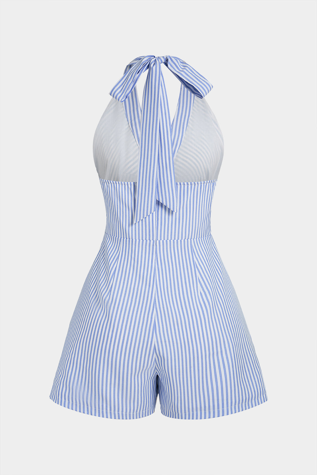 Gestreepte mouwloze playsuit met halternek, V-hals en strik