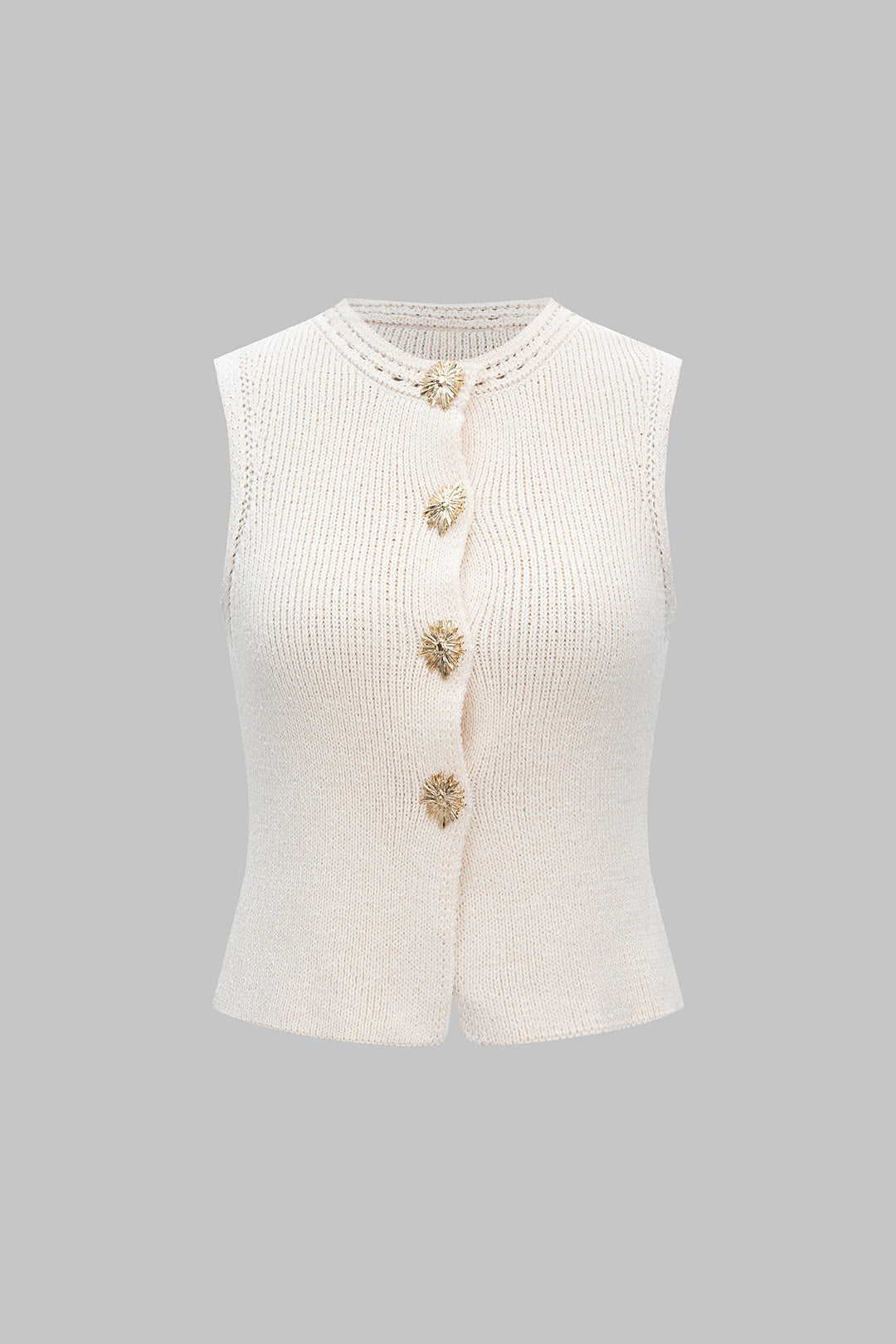 Selin - Gebreide metallic tanktop met ronde hals en knoopjes
