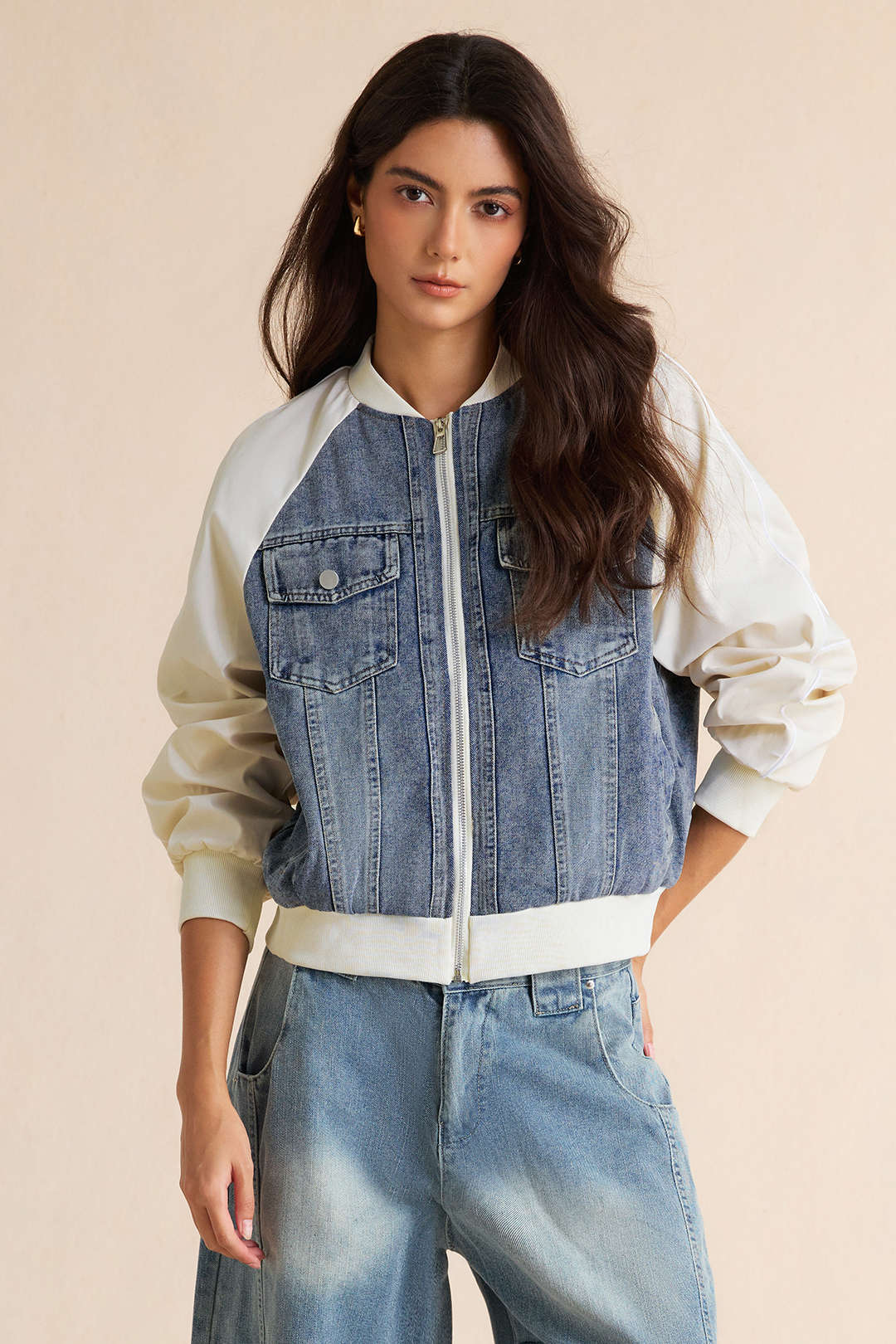 Juul - Denim patchwork jasje met rits