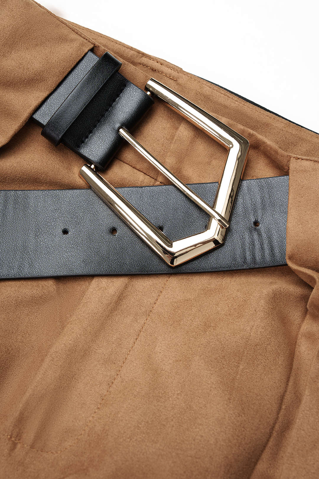 Suède metallic broek met ruches en riem