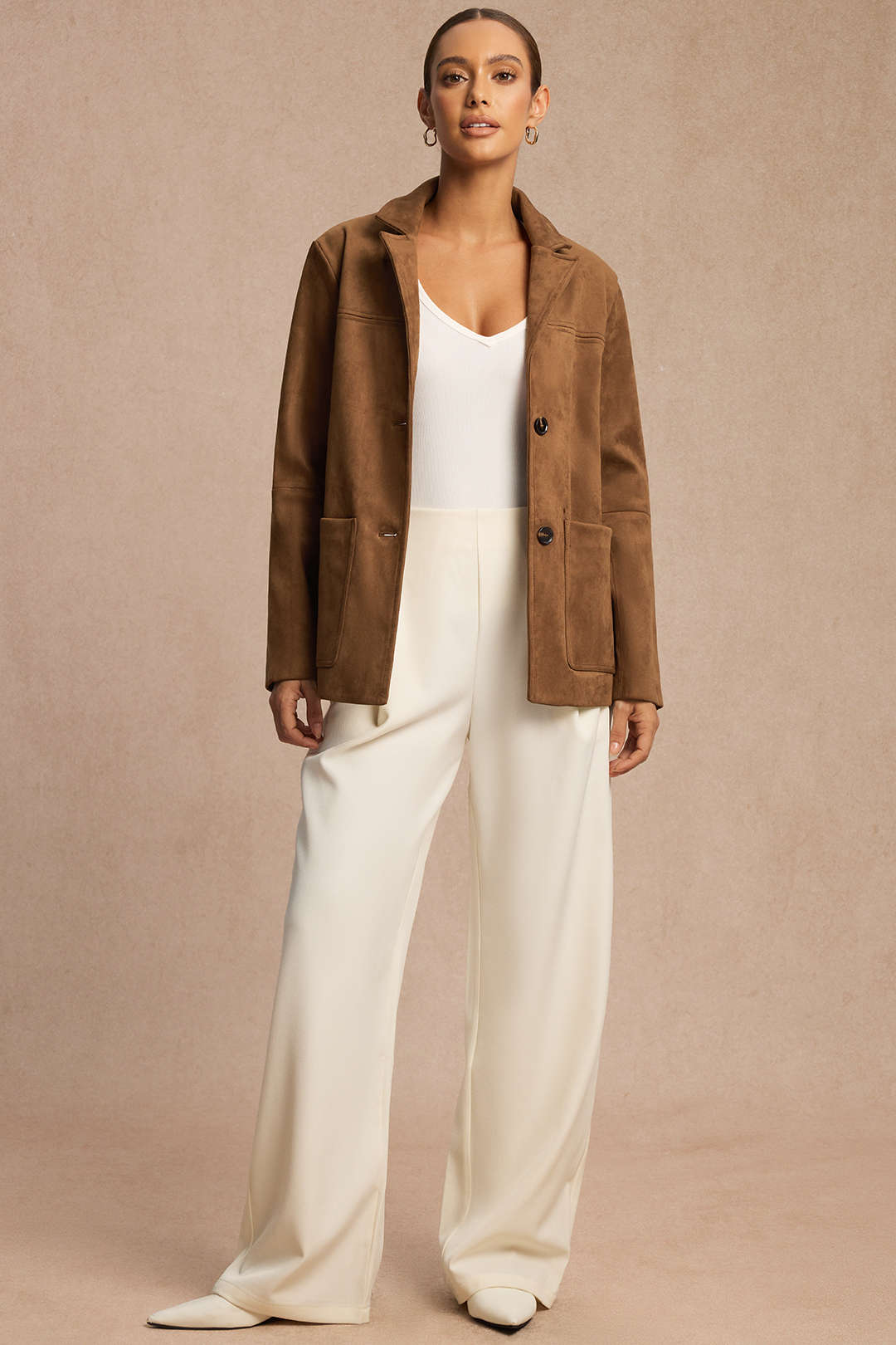 Suède blazer met reverskraag