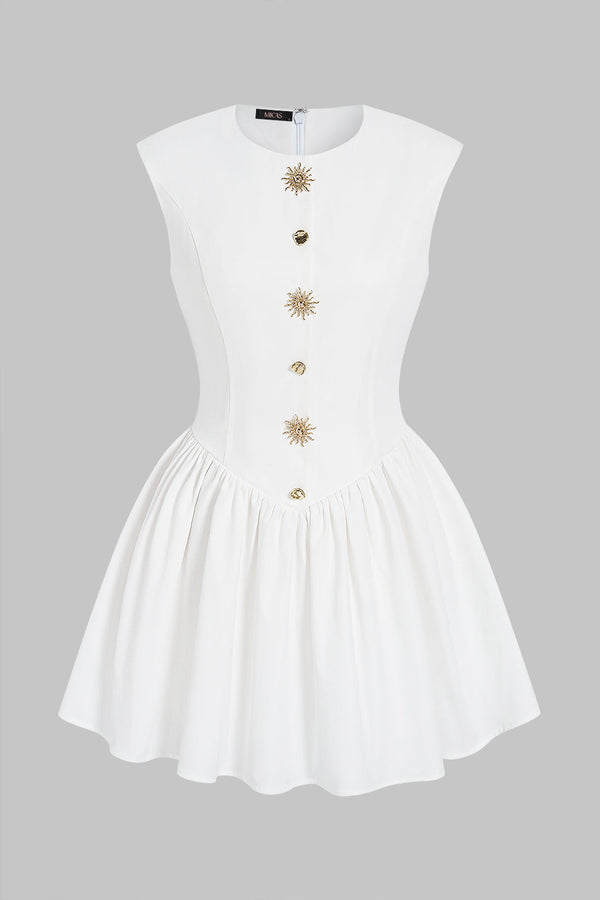 Lotte - Metallic mouwloze minijurk met ronde hals en knoopjes