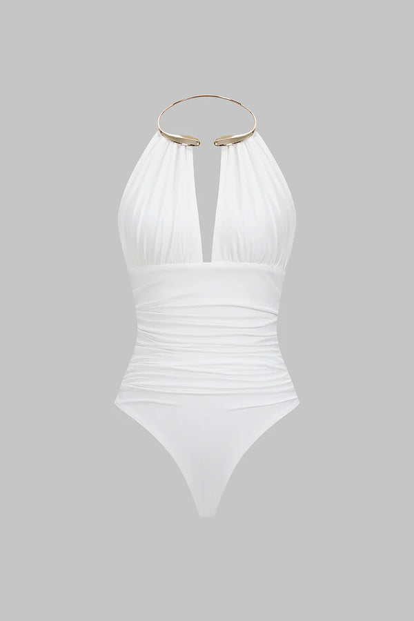 Bodysuit met metallic details, halternek en open rug
