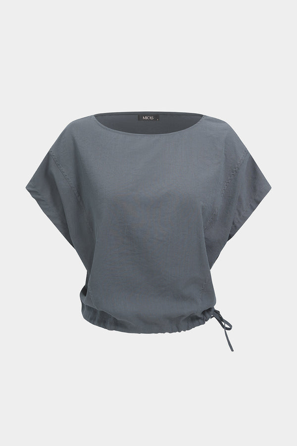 Effen blouse met ronde hals en trekkoord