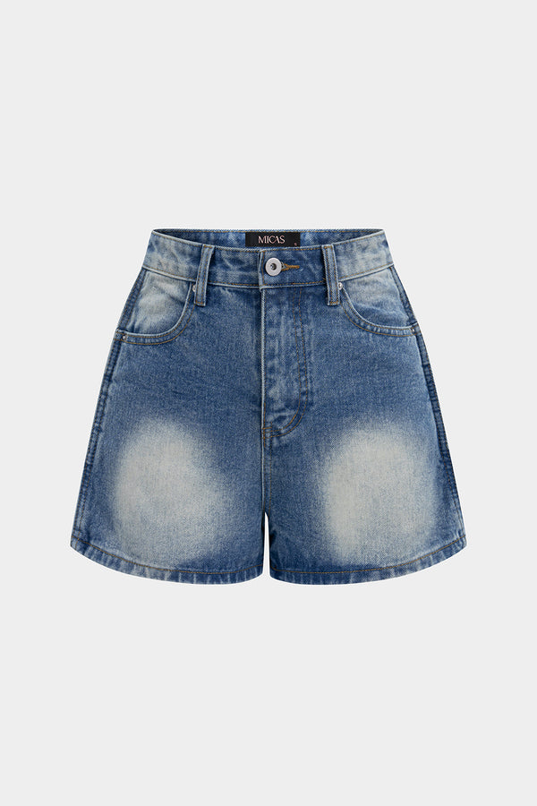 Elin - Denim short met knoopjes en zakken
