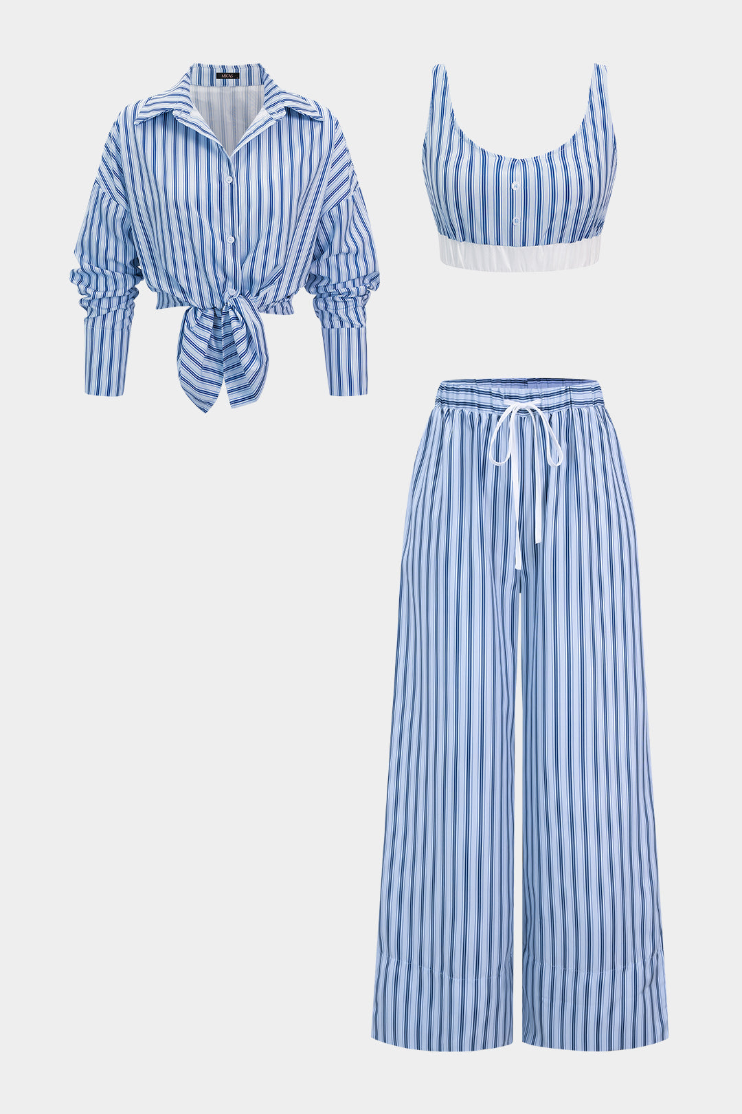 Gestreepte cropped broek met lange mouwen en trekkoord
